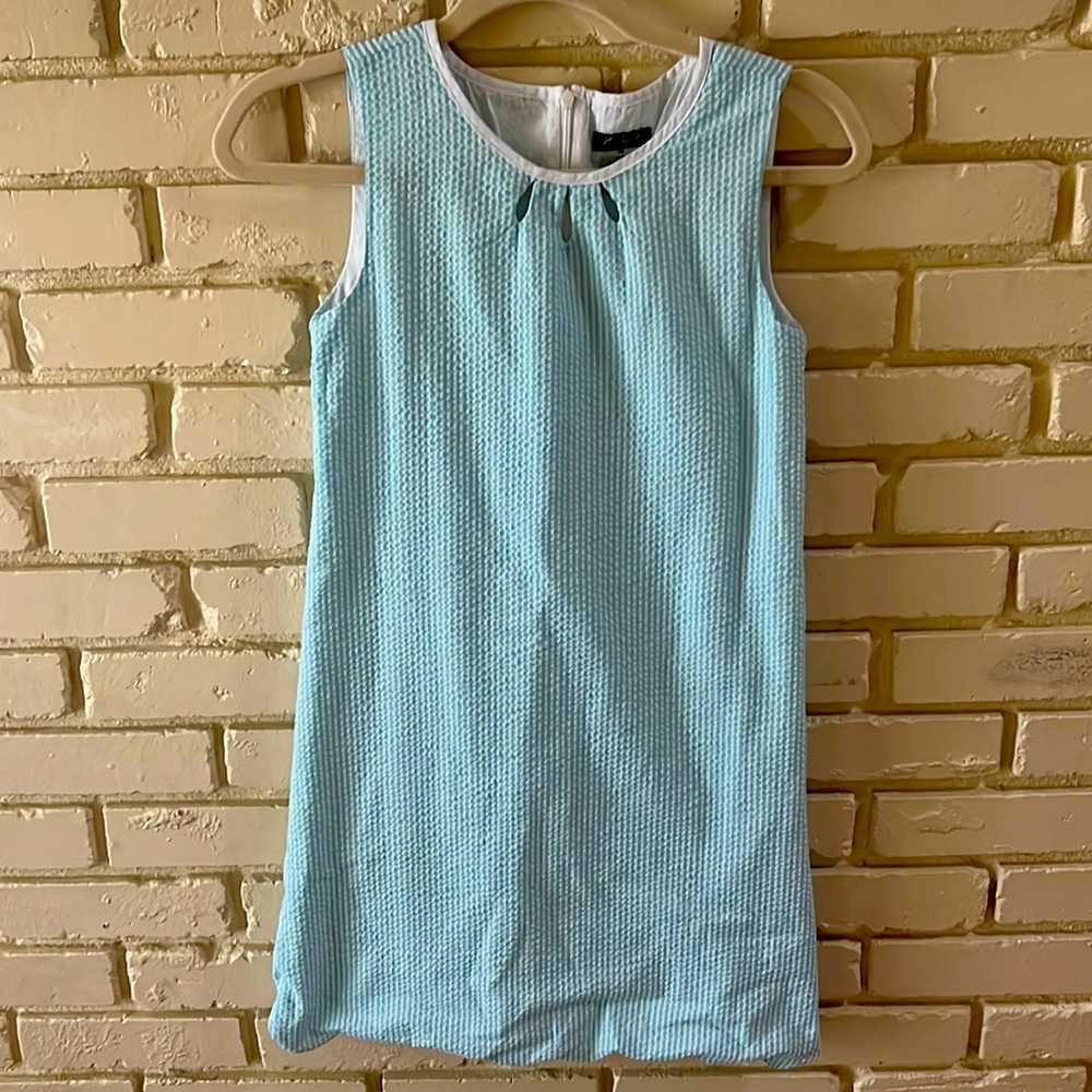 EUC ELand Seersucker Blue and White Dress Size 14